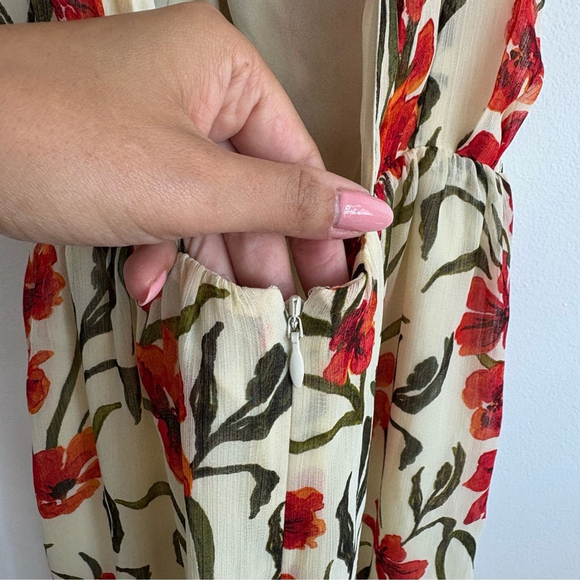 Aritzia LittleMoon Floral Jumpsuit Sleeveless Cross Front Open Back Wide-Leg Sz2 - Picture 4 of 14